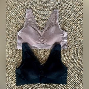 Daisy Fuentes pair of lace bras/bralettes Sz L. Black and rose. NWOT